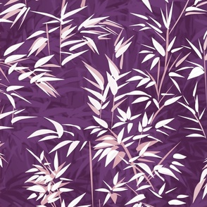 Bamboo forest in shades of warm purple to  pink and off white  from light to dark