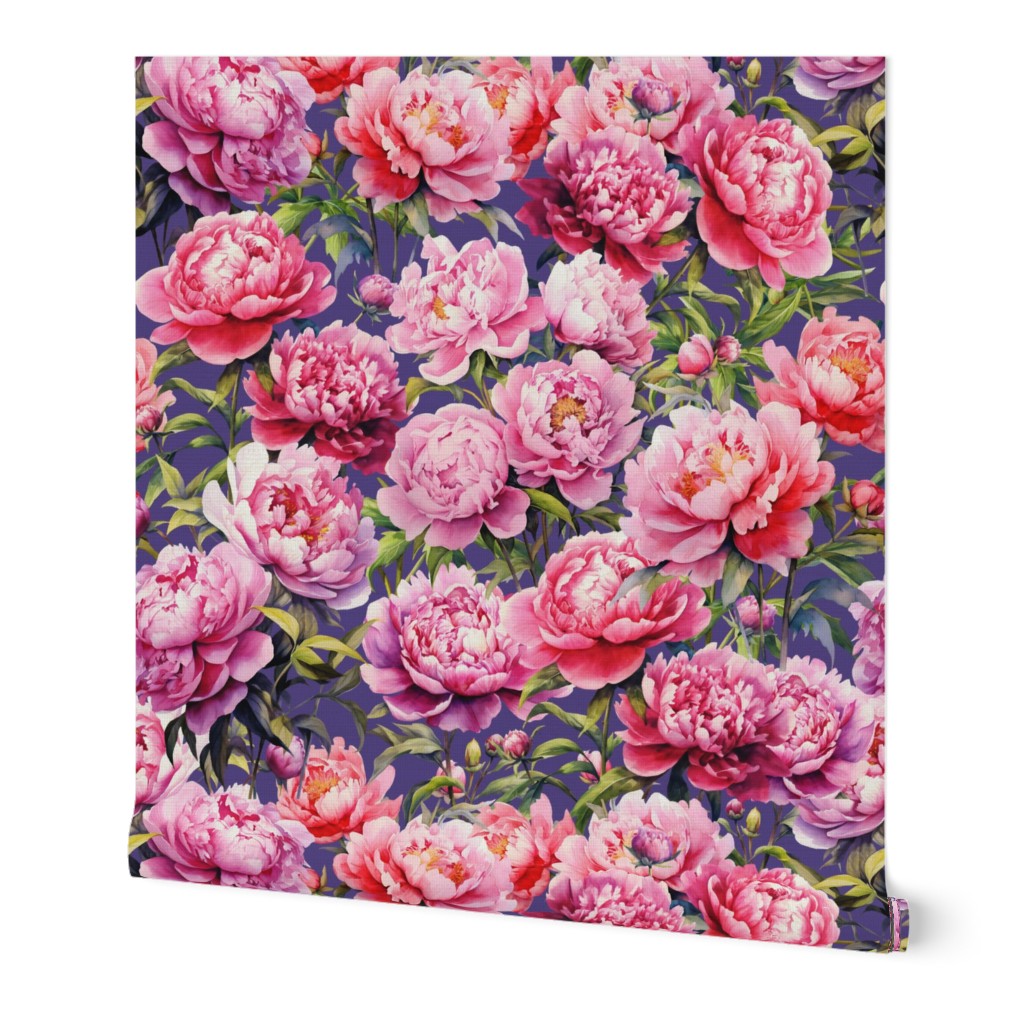 Magnificent Love peonies on violet amethyst / large scale