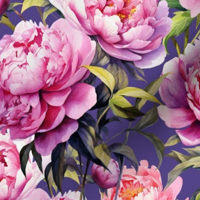 Magnificent Love peonies on violet amethyst / large scale