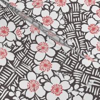 Japanese Floral Block Print (mocha) - Medium Scale