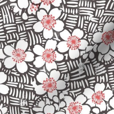 Japanese Floral Block Print (mocha) - Medium Scale
