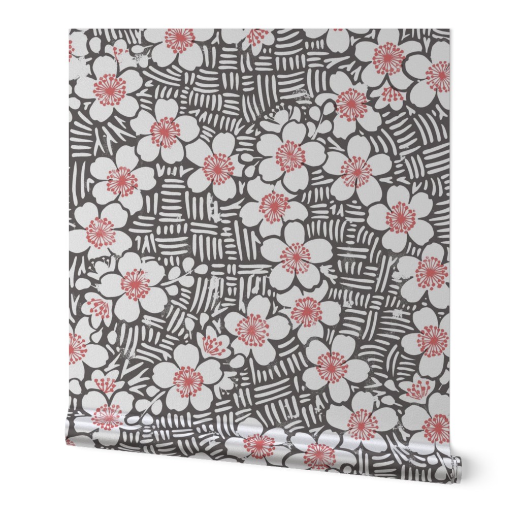 Japanese Floral Block Print (mocha) - Large Scale