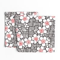 Japanese Floral Block Print (mocha) - Large Scale