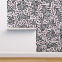 Japanese Floral Block Print (mocha) - Large Scale