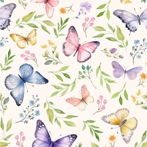 Butterflies LG – Girly Colorful Butterfly Fabric, Garden Floral, Flowers & Butterflies Fabric (pearl)