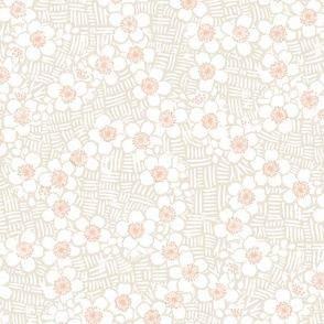 Japanese Floral Block Print (oat) - Medium Scale

