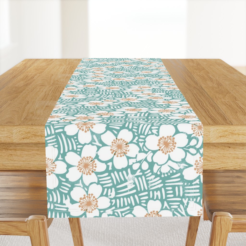 Japanese Floral Block Print (sea green) - Large Scale
