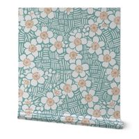 Japanese Floral Block Print (sea green) - Large Scale