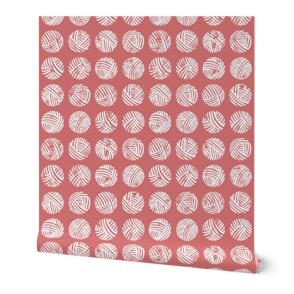 Balls of Wool Block Print (pomegranate) - Medium Scale