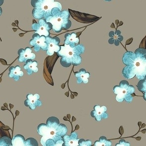 Forget-me-not flowers, Light blue with brown leaves on a light taupe-brown background