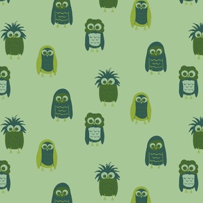 Midnight Owls in Hint of Green Monotone Palette in Medium Scale
