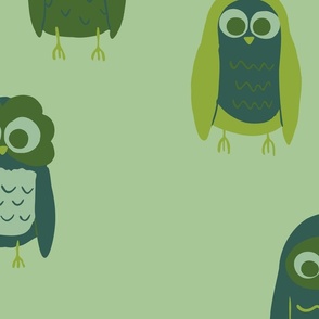 Midnight Owls in Hint of Green Monotone Palette in Jumbo Scale