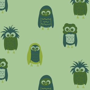Midnight Owls in Hint of Green Monotone Palette in Large