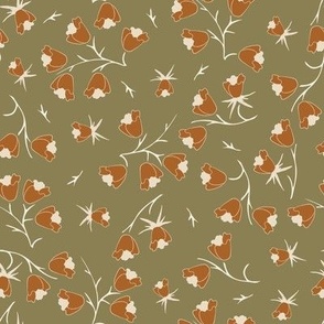 copper flowers with light middle on olive green