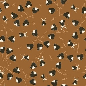 taupe blooming tulips with light middle on copper