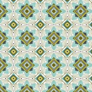 Radiant Blooms Geometric Floral Ivory Aqua Green Small