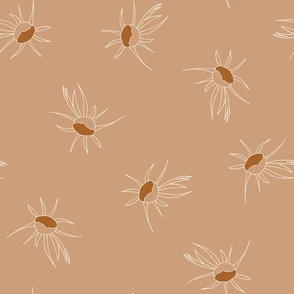 light hand-drawn daisies polka dots on apricot brown