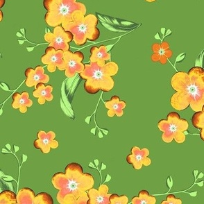 Forget-me-not flowers, Orange on a green background