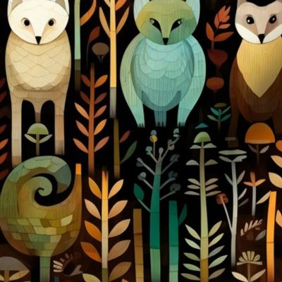 Woodland Animals Creatures and Critters, Forest Fox Owl Bird