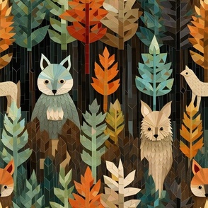 Woodland Animals Creatures and Critters, Forest Fox Raccoon Trees