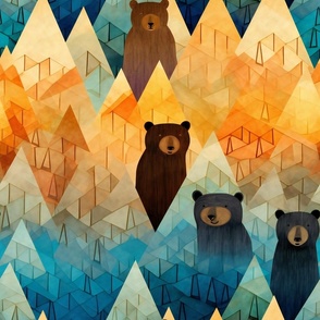 Woodland Bear Bears in Forest Mountain Scenery