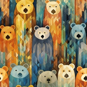 Woodland Bear Bears in Forest Colorful Geometric Shapes