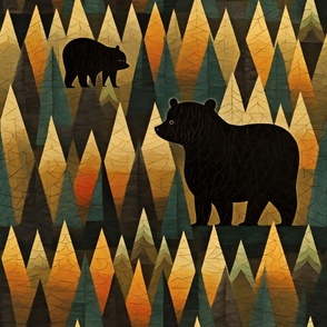 Woodland Bear Bears Silhouettes in Forest Mountain Scenery
