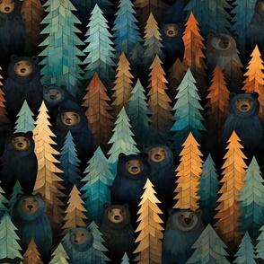 Woodland Bears in Forest Trees