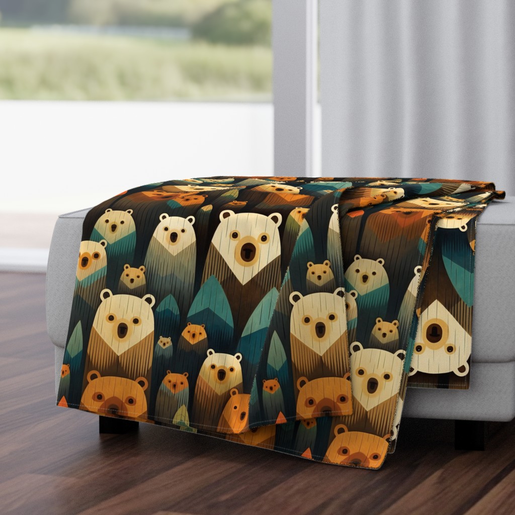Woodland Bear Bears Family in Forest Trees