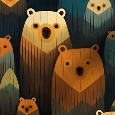 Woodland Bear Bears Family in Forest Trees