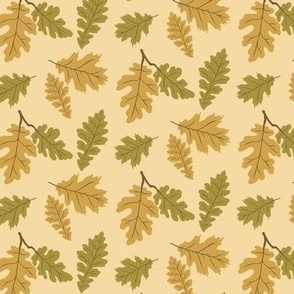 Mustard and Olive Green Oak Leaves on Cream