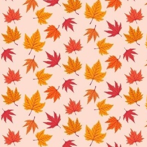 Red and Orange Maple Leaves on Blush Pink