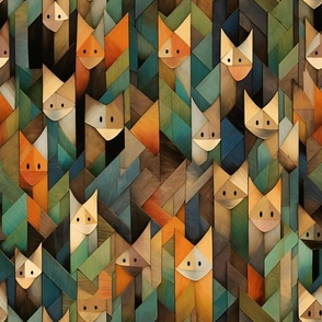 Woodland Fox Foxes in a Geometric Pattern in the Forest