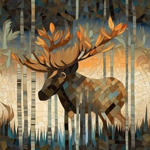 Woodland Moose with Large Antlers Standing in the Forest