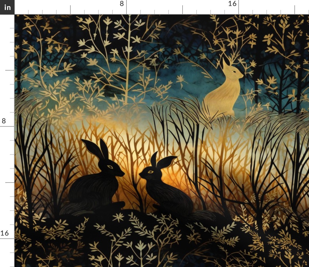 Woodland Rabbit Rabbits Sitting in the Night Time Forest