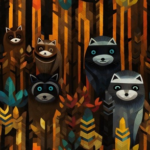 Woodland Raccoon Raccoons Hanging Out in the Forest Trees