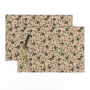 brown, taupe, sage hand-drawn flowers ditsy on beige