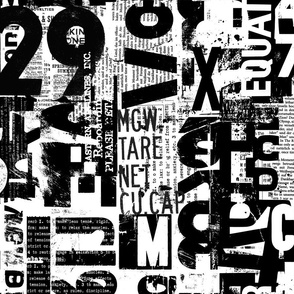 Grunge Typography Urban Style With Letters And Numbers  Black On White Medium Scale