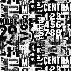 Grunge Typography Urban Style With Letters And Numbers  Black On White Smaller Scale