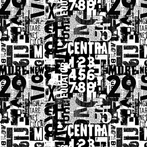 Grunge Typography Urban Style With Letters And Numbers  Black On White Extra Small