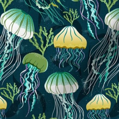Luminous Waters Nautical Jellyfish Teal Regular