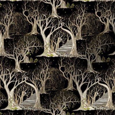 Ghostly Trees in the Deep Black Forest (Seamless Repeat) - Extra Extra Small Scale