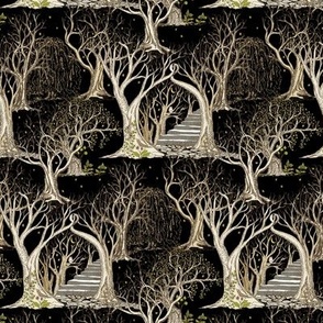 Ghostly Trees in the Deep Black Forest (Seamless Repeat) - Extra Extra Small Scale