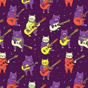 (XL) Super Chill Cats Rockin' Electric Guitars | Blacklight and Neon