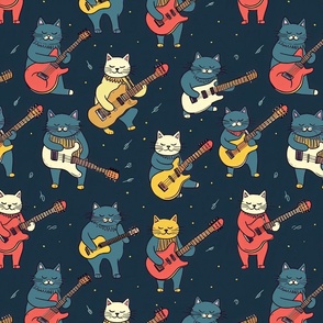 (XL) Super Chill Cats Rockin' Electric Guitars | Retro Cool Blue