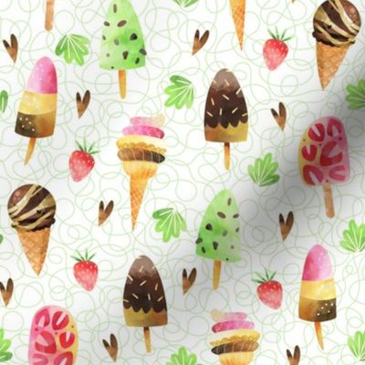 Ice Cream Cones and Popsicles (green scribble background)