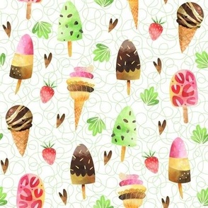Ice Cream Cones and Popsicles (green scribble background)