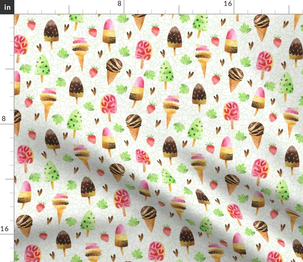 Ice Cream Cones and Popsicles (green scribble background)