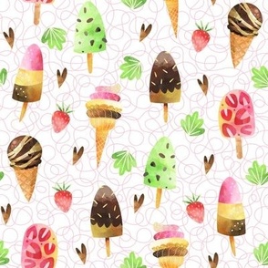Ice Cream Cones and Popsicles (pink scribble background)