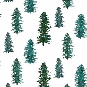 Watercolor green blue Christmas pine tree-big scale